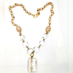 John Wind Champagne Faux Pearl Heavy Crystal Y Drop Pendant Long Necklace